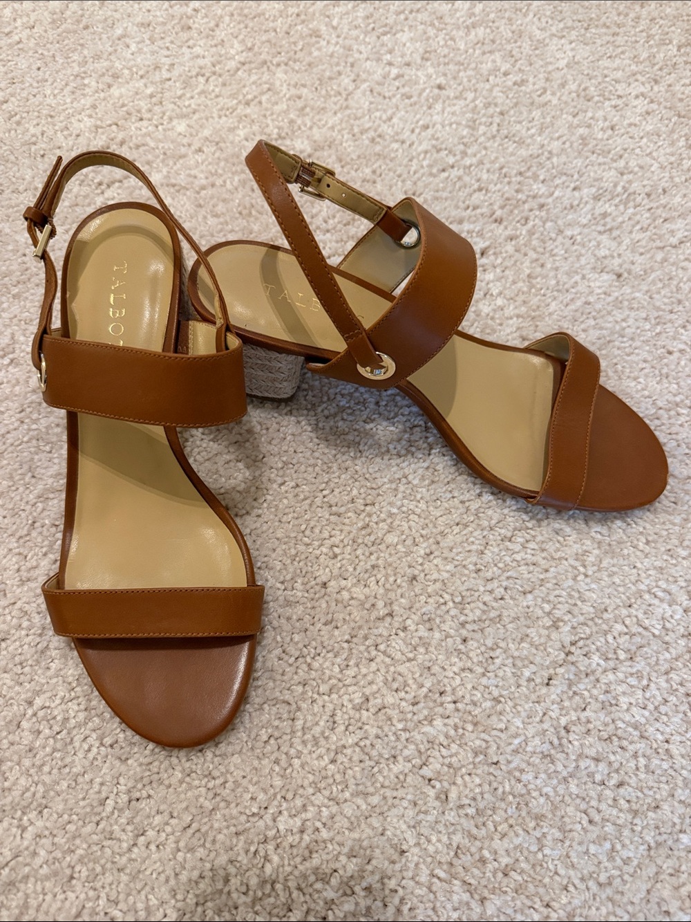 Talbots Brown Leather Two-Strap Block Heel Sandals